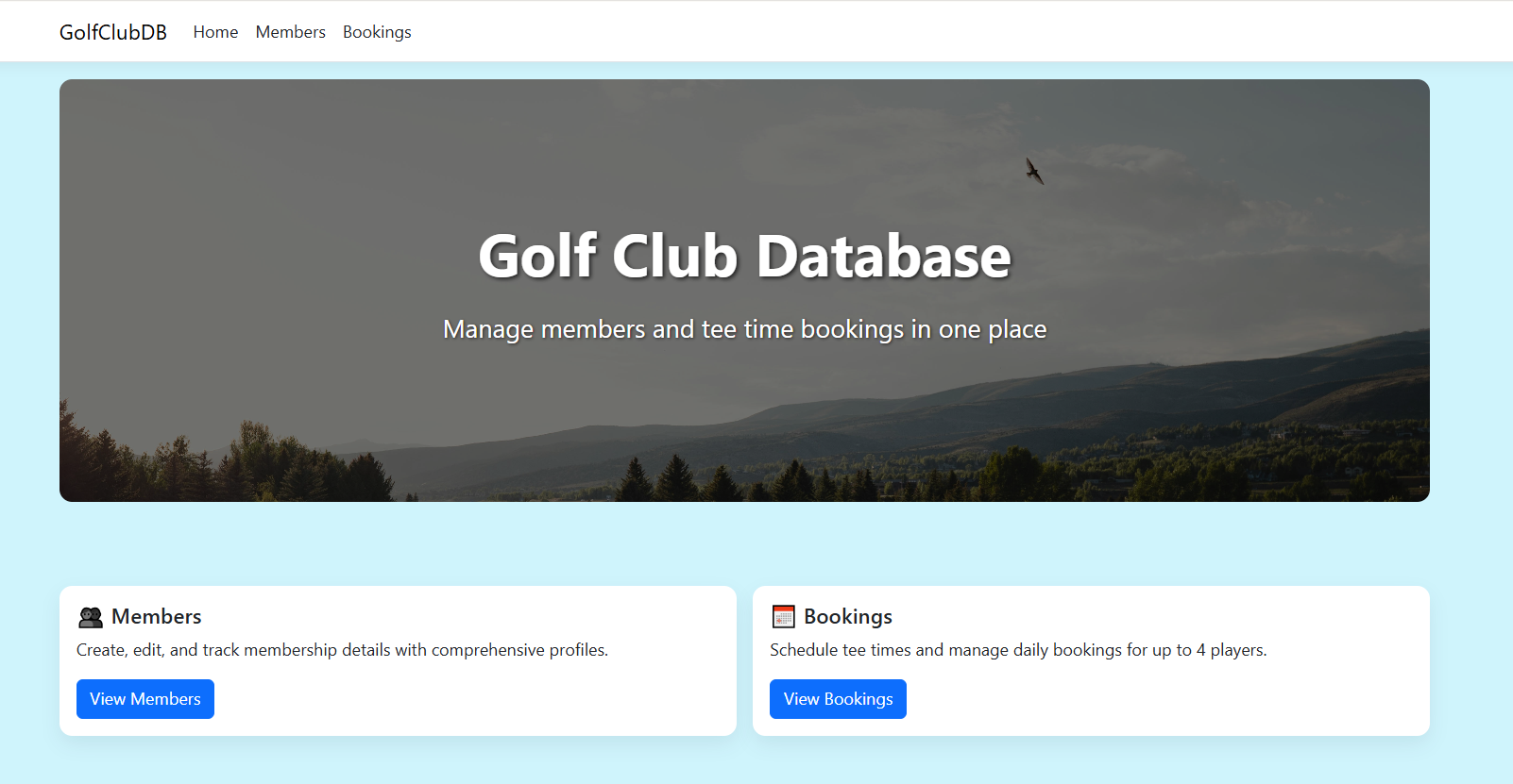 Golf Club Database home page